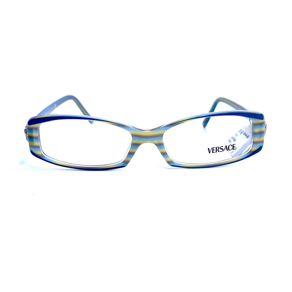 New Versace Blue Rectangular Eyeglasses Medusa Temple Italy MOD3040-B 52 15 130